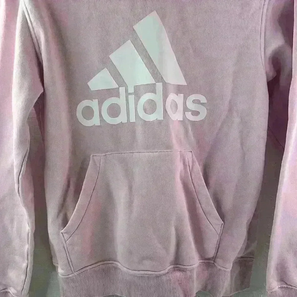 Adidas Women’s Size XS Light Pink and White Logo Kangaroo Pocket Hoodie - Picture 2 of 4